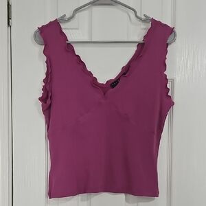 Parallel Pink Fitted Ruffled Tank Top L